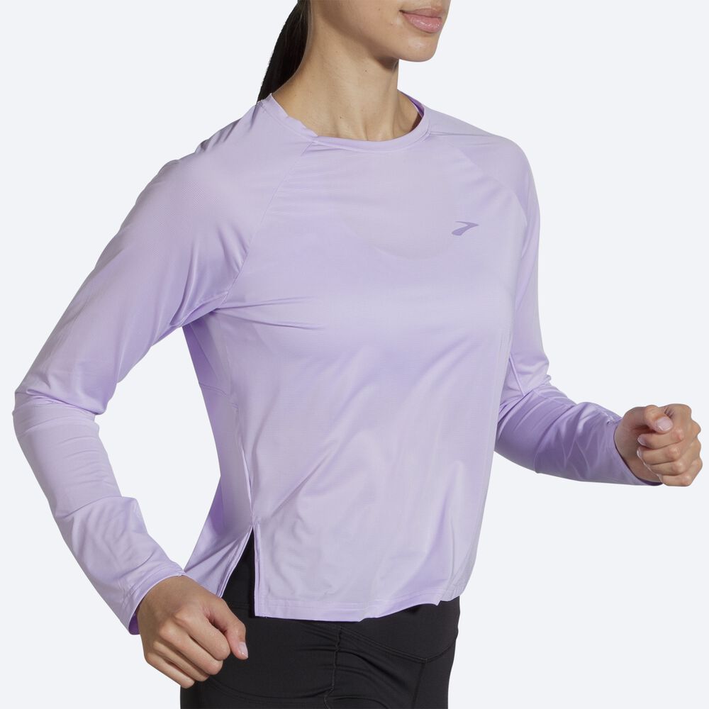 Camiseta Brooks Sprint Free Long Sleeve Mujer Moradas Gris | CR89156