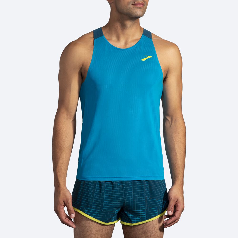 Camiseta Tirantes Brooks Atmosphere Singlet Hombre Azules/Verde Oscuro | CR69072