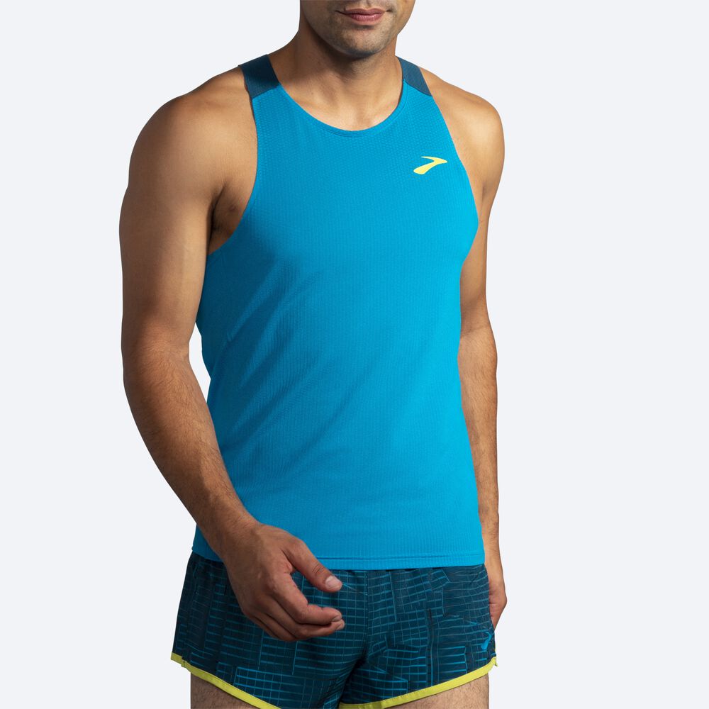 Camiseta Tirantes Brooks Atmosphere Singlet Hombre Azules/Verde Oscuro | CR69072