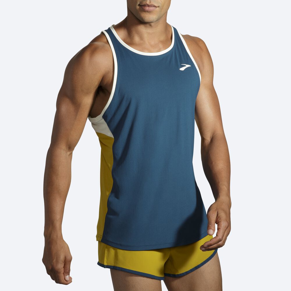 Camiseta Tirantes Brooks Atmosphere Singlet Hombre Indigo/Naranjas | CR81549