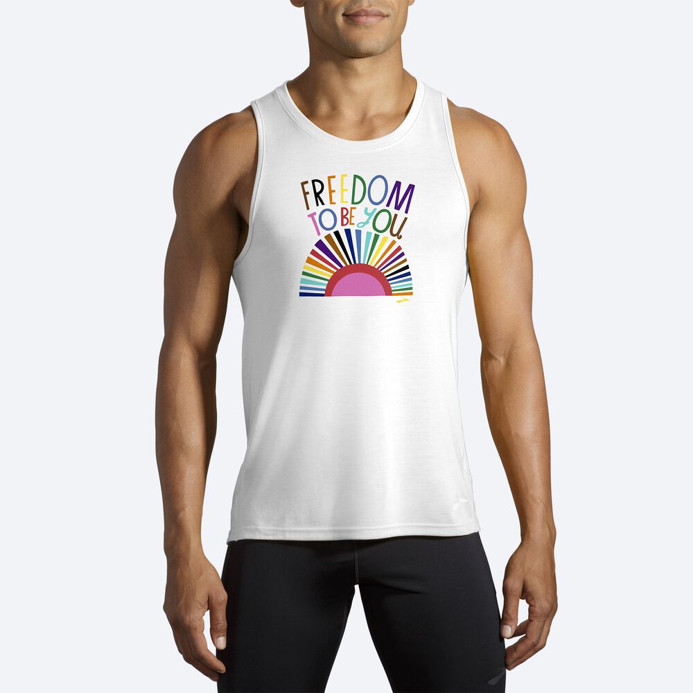 Camiseta Tirantes Brooks Distance Estampadas Hombre Blancas | CR04618