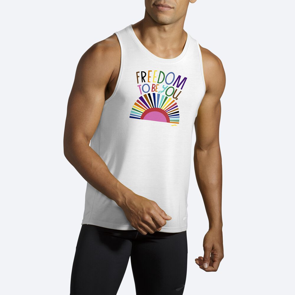 Camiseta Tirantes Brooks Distance Estampadas Hombre Blancas | CR04618