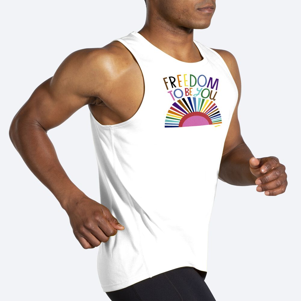 Camiseta Tirantes Brooks Distance Estampadas Hombre Blancas | CR04618