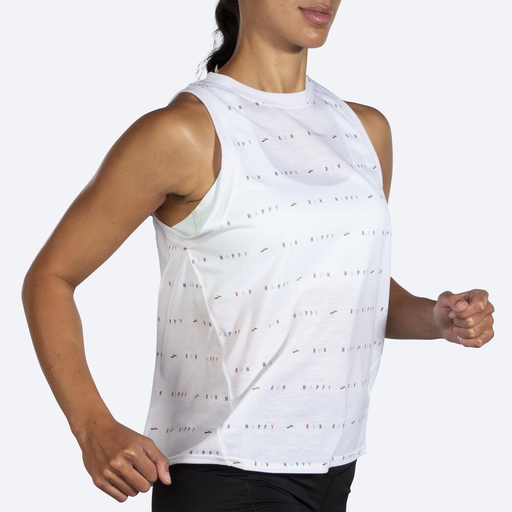 Camiseta Tirantes Brooks Distance Estampadas Mujer Blancas | CR16504