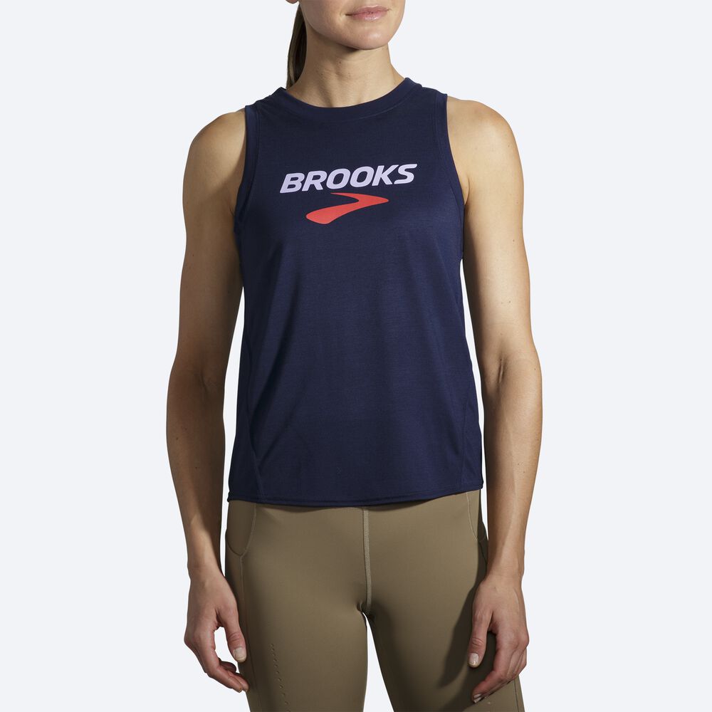 Camiseta Tirantes Brooks Distance Estampadas Mujer Azul Marino | CR36920