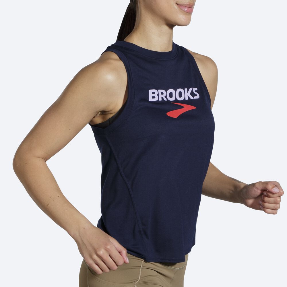 Camiseta Tirantes Brooks Distance Estampadas Mujer Azul Marino | CR36920