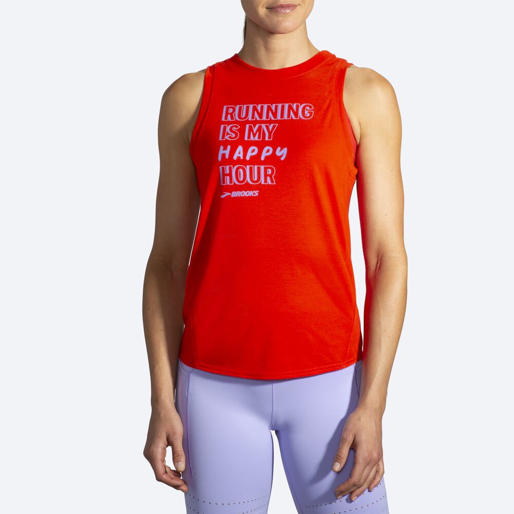 Camiseta Tirantes Brooks Distance Estampadas Mujer Rojas | CR37865