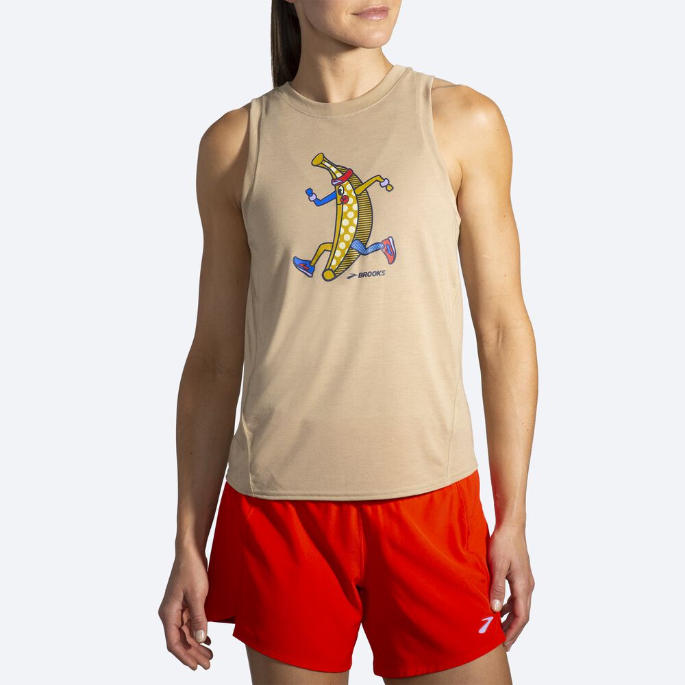 Camiseta Tirantes Brooks Distance Estampadas Mujer Beige | CR45126