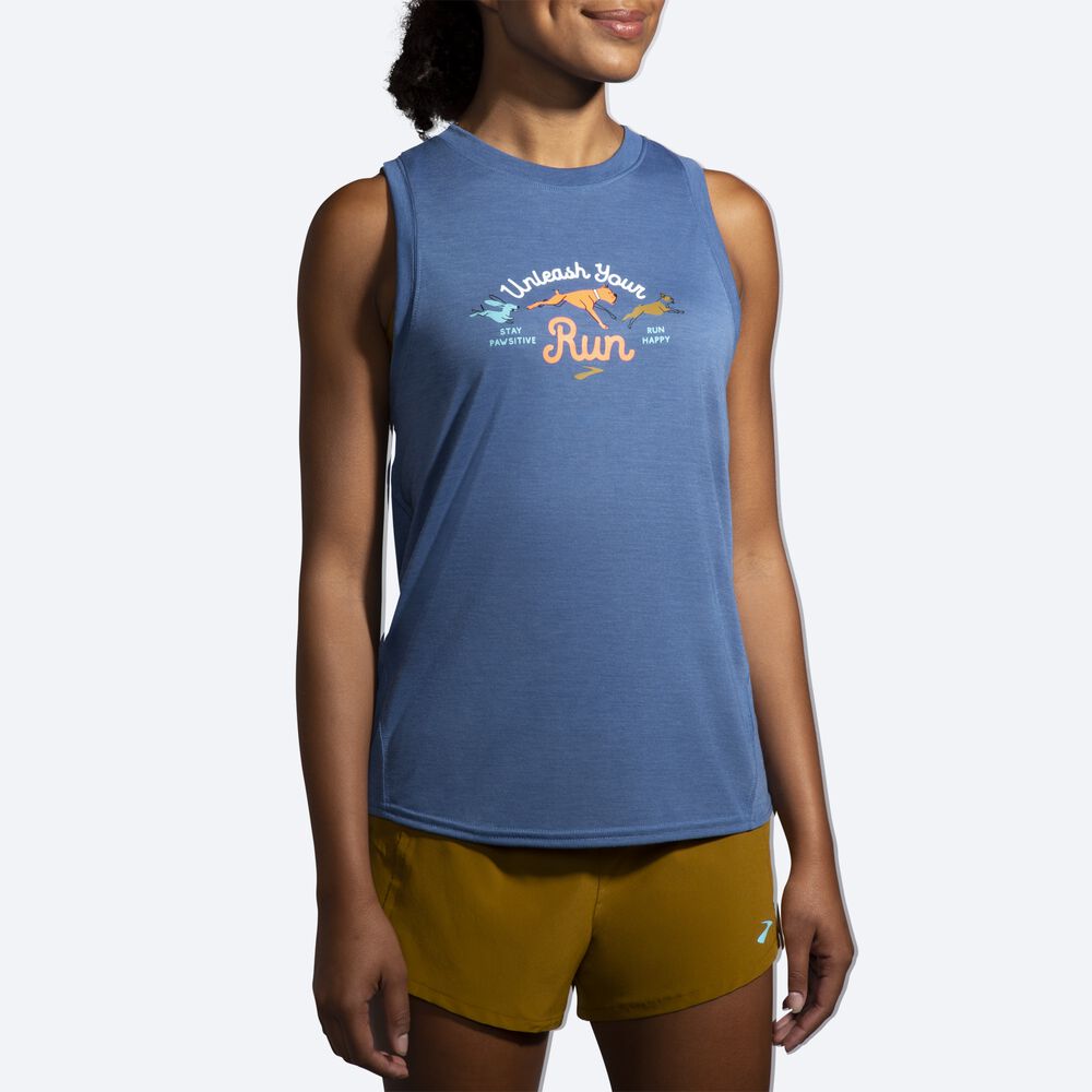 Camiseta Tirantes Brooks Distance Estampadas Mujer Azules Gris | CR52680