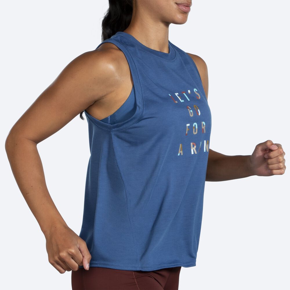 Camiseta Tirantes Brooks Distance Estampadas Mujer Azules Gris | CR56427