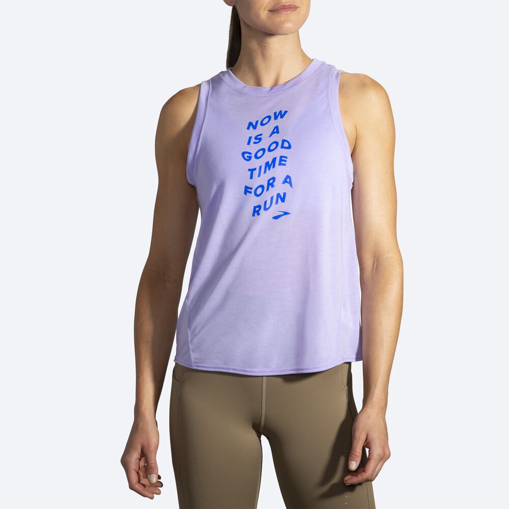 Camiseta Tirantes Brooks Distance Estampadas Mujer Moradas Gris | CR58906