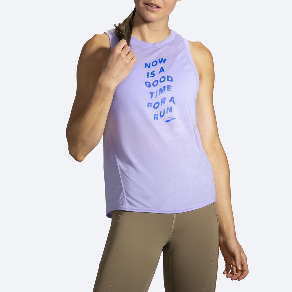 Camiseta Tirantes Brooks Distance Estampadas Mujer Moradas Gris | CR58906