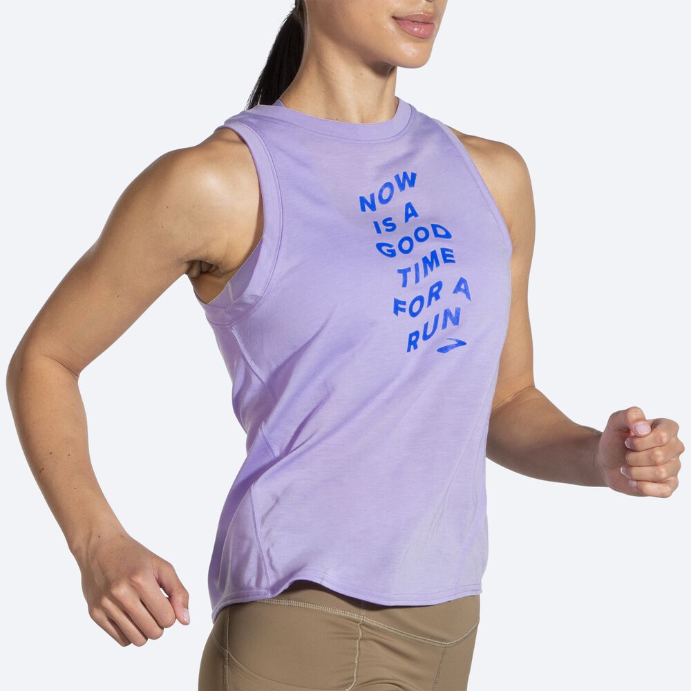 Camiseta Tirantes Brooks Distance Estampadas Mujer Moradas Gris | CR58906