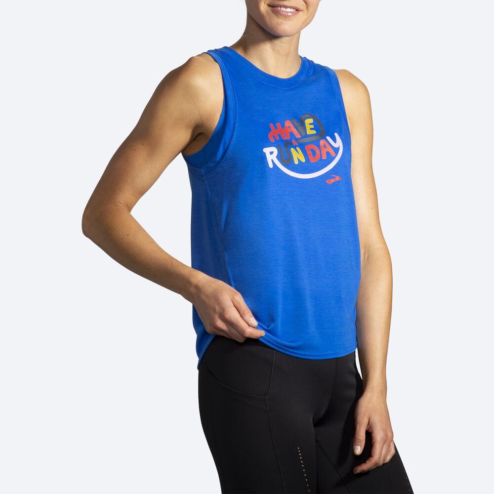 Camiseta Tirantes Brooks Distance Estampadas Mujer Azules | CR67143