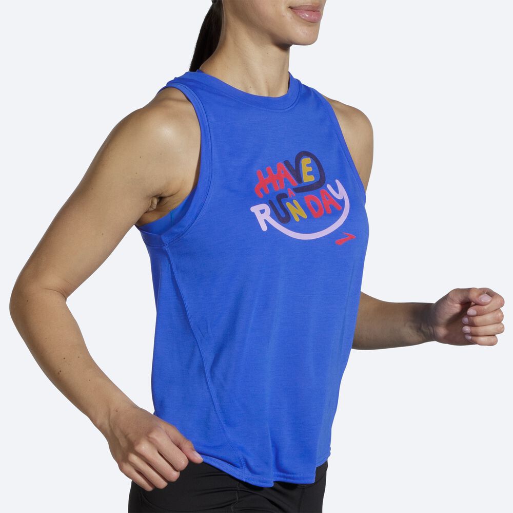 Camiseta Tirantes Brooks Distance Estampadas Mujer Azules | CR67143