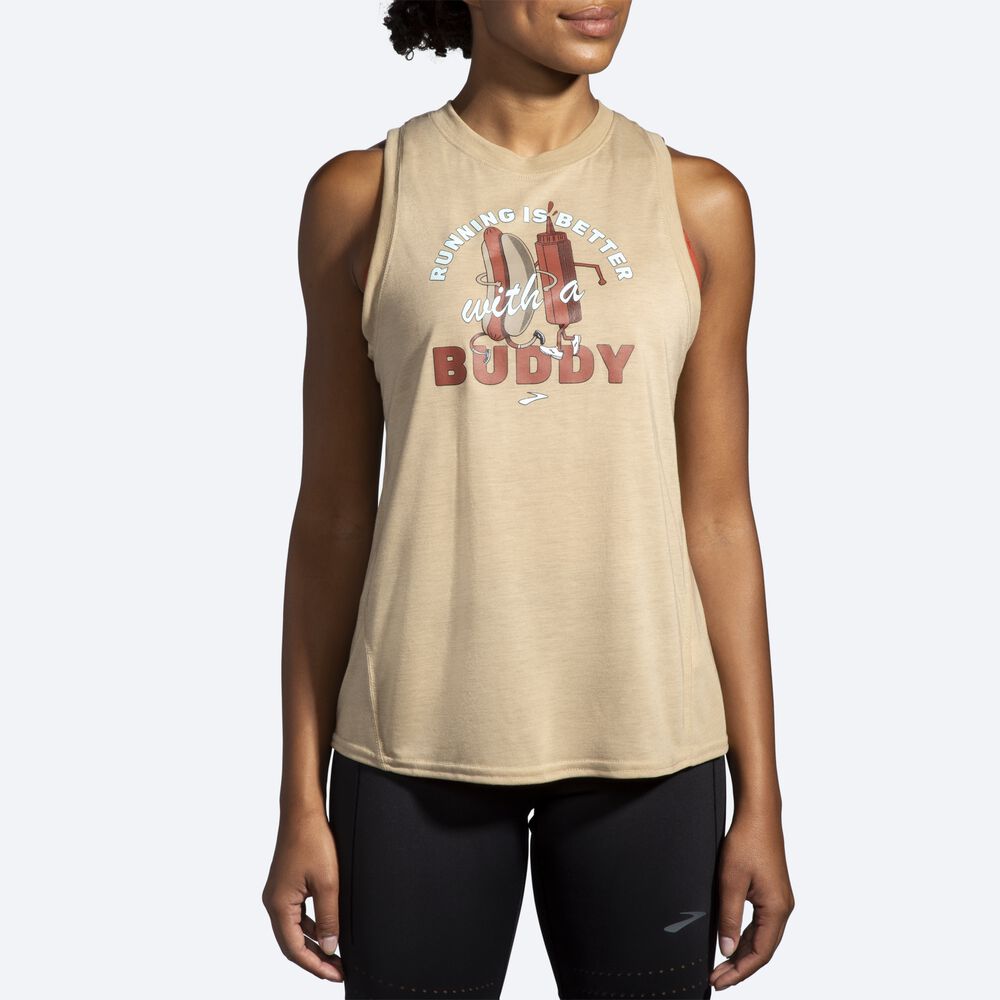 Camiseta Tirantes Brooks Distance Estampadas Mujer Beige | CR80762