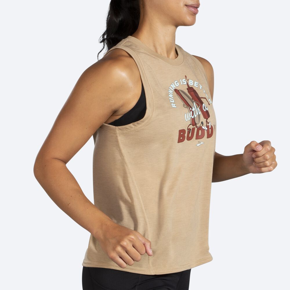 Camiseta Tirantes Brooks Distance Estampadas Mujer Beige | CR80762