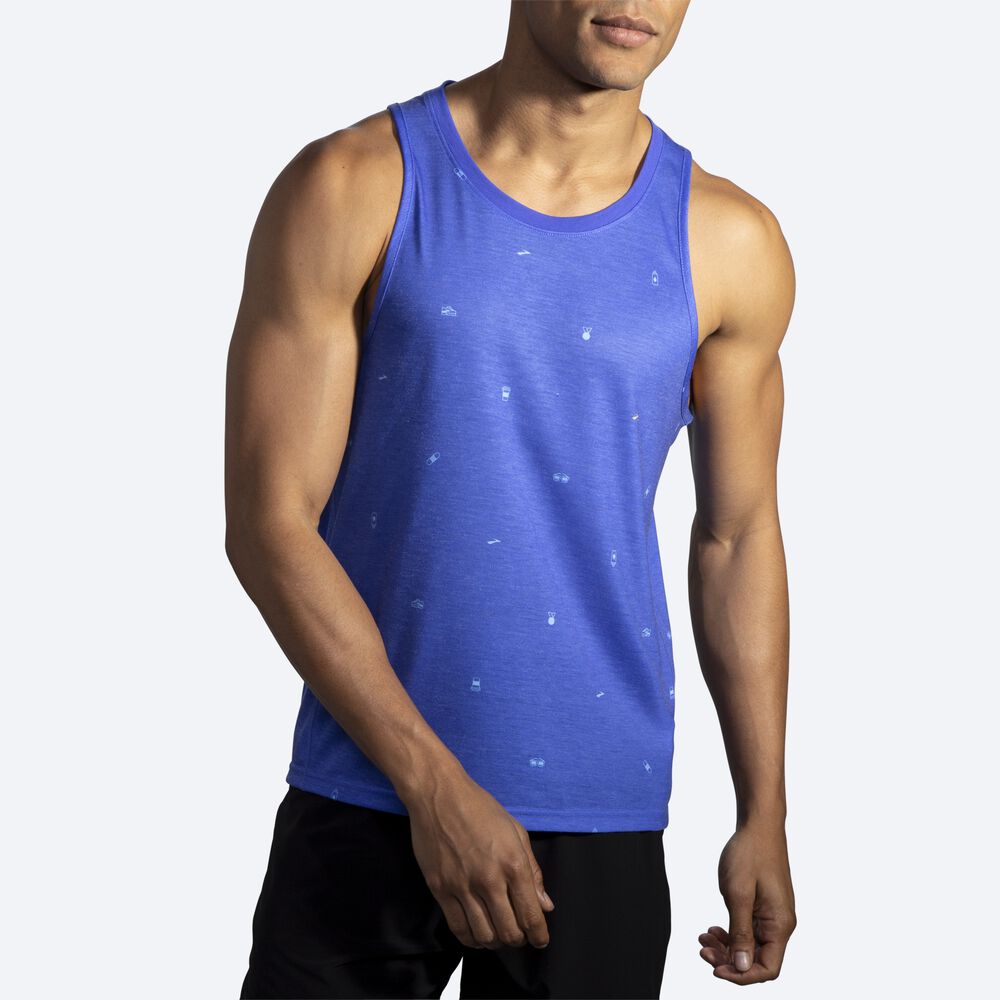 Camiseta Tirantes Brooks Distance Estampadas Hombre Azules | CR85327