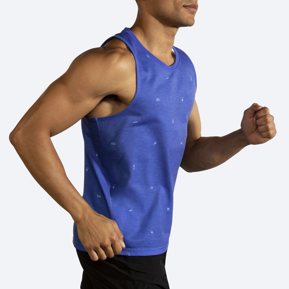 Camiseta Tirantes Brooks Distance Estampadas Hombre Azules | CR85327