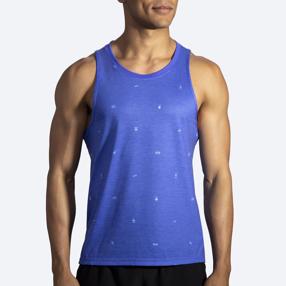 Camiseta Tirantes Brooks Distance Estampadas Hombre Azules | CR85327