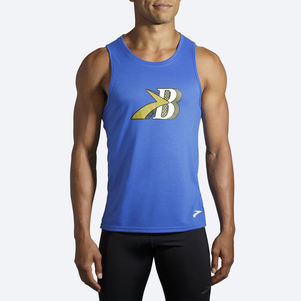 Camiseta Tirantes Brooks Distance Estampadas Hombre Azules | CR93502