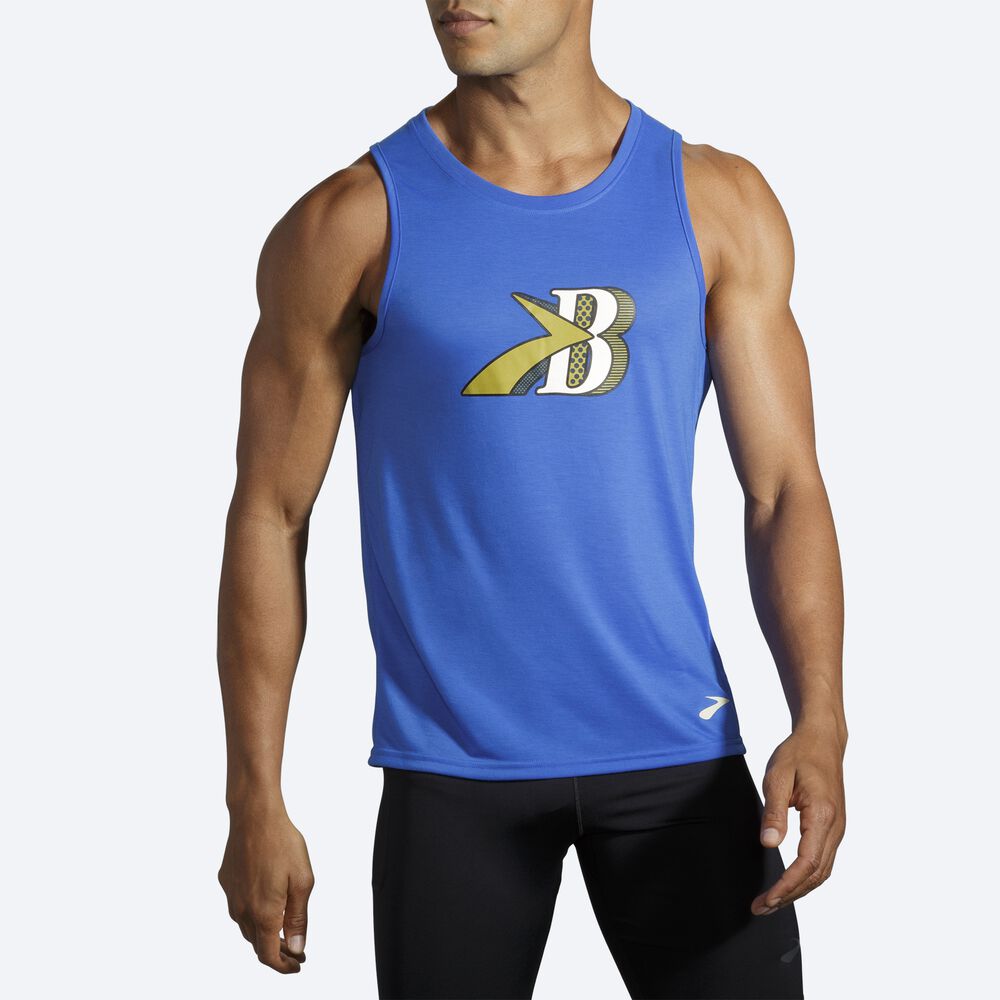 Camiseta Tirantes Brooks Distance Estampadas Hombre Azules | CR93502