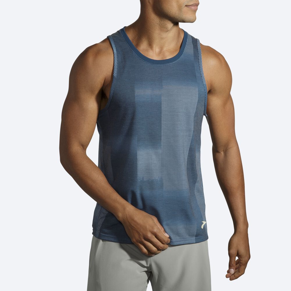 Camiseta Tirantes Brooks Distance Estampadas Hombre Indigo | CR96012