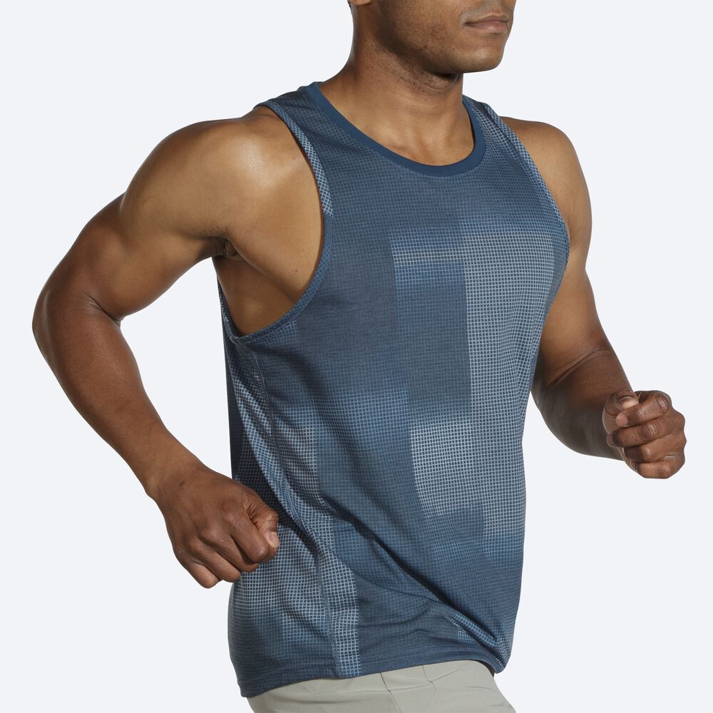 Camiseta Tirantes Brooks Distance Estampadas Hombre Indigo | CR96012