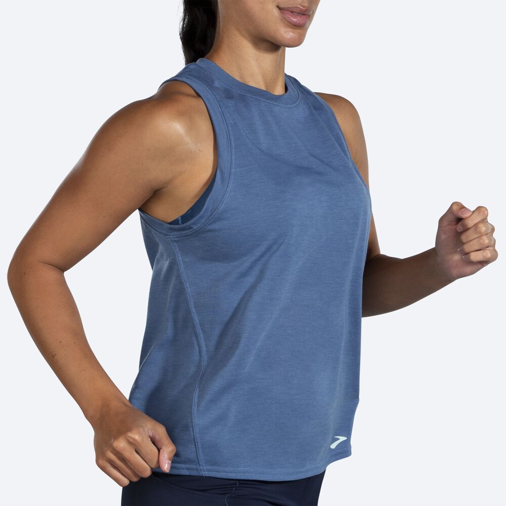 Camiseta Tirantes Brooks Distance Mujer Azules Gris | CR48032