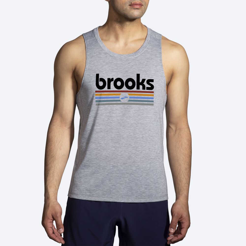 Camiseta Tirantes Brooks Distance Tank 2.0 Hombre Gris/Rayadas | CR71695