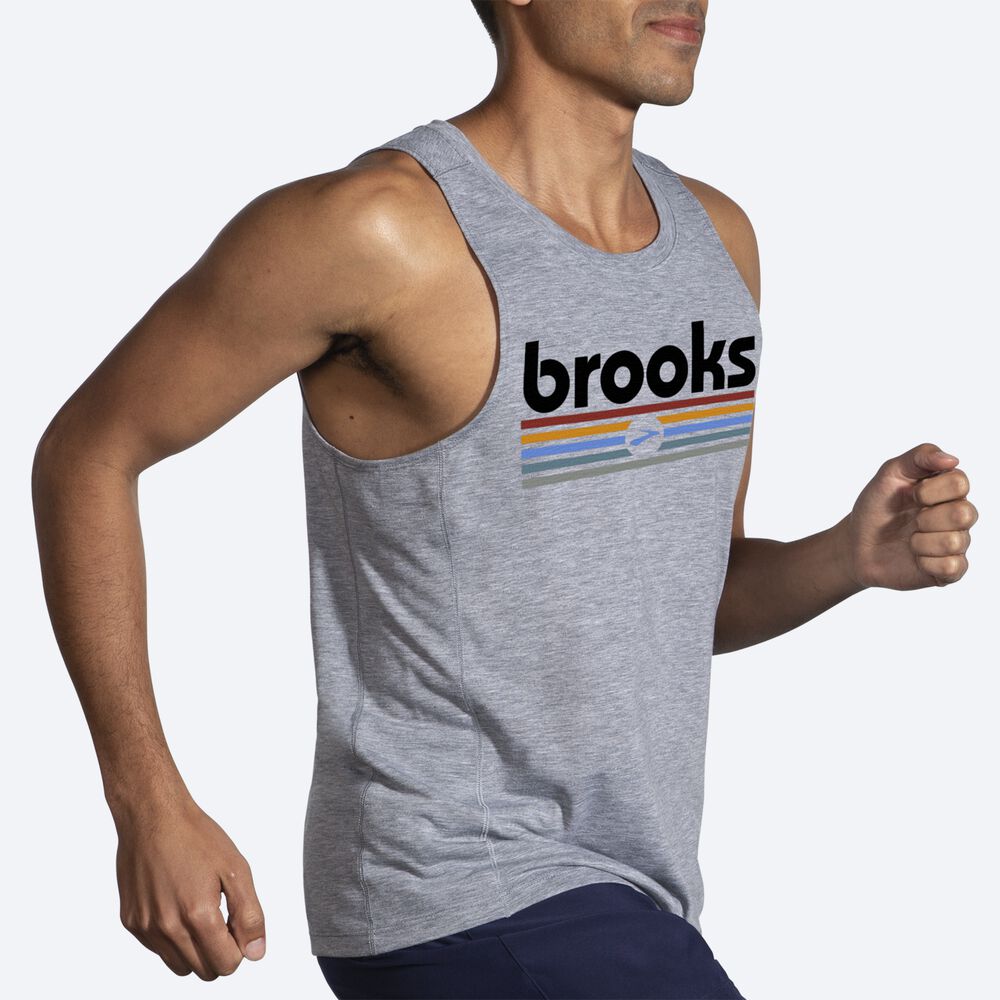 Camiseta Tirantes Brooks Distance Tank 2.0 Hombre Gris/Rayadas | CR71695