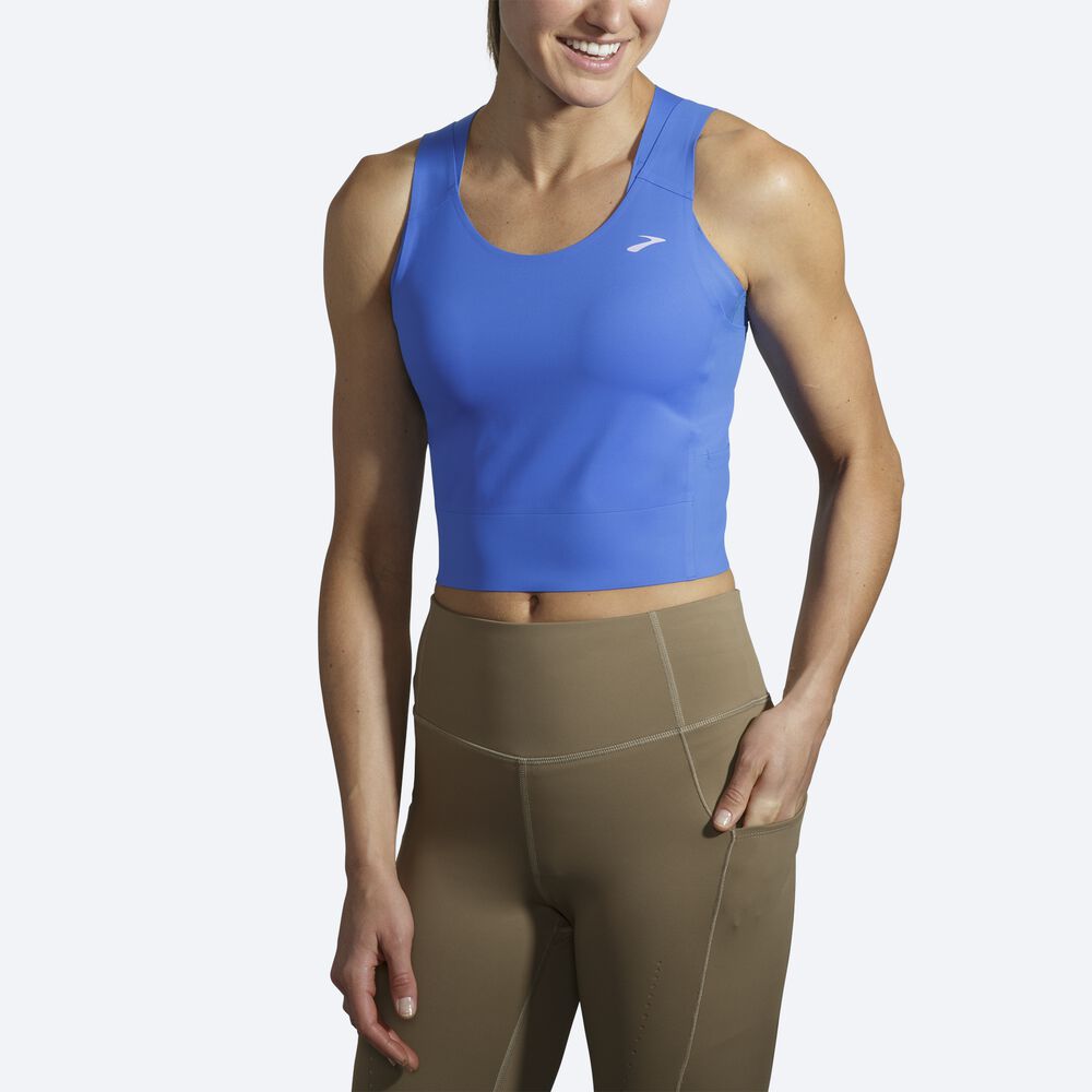 Camiseta Tirantes Brooks Run Within Crop Mujer Azules/Doradas | CR50287