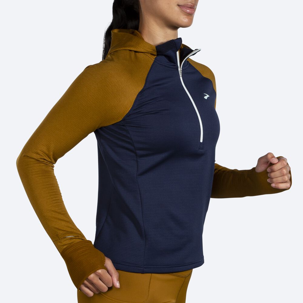 Sudadera Con Capucha Brooks Notch Thermal 2.0 Mujer Verde Oliva/Azul Marino/Azules | CR98763