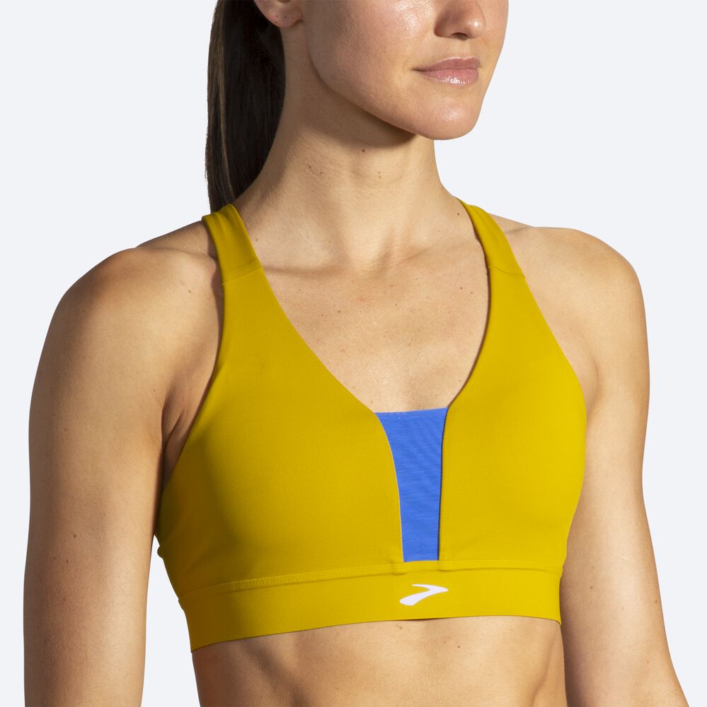 Sujetadores Deportivos Brooks Drive Plunge Run Bra Mujer Doradas/Azules | CR47015