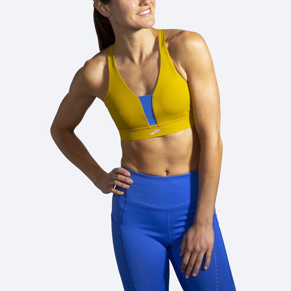 Sujetadores Deportivos Brooks Drive Plunge Run Bra Mujer Doradas/Azules | CR47015