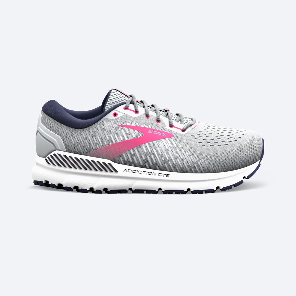 Zapatillas Running Brooks Addiction GTS 15 Mujer Gris/Azul Marino/Rosas | CR32485