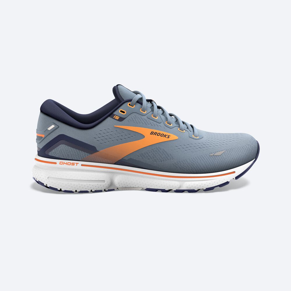 Zapatillas Running Brooks Ghost 15 Hombre Gris/Azul Marino/Naranjas | CR60928