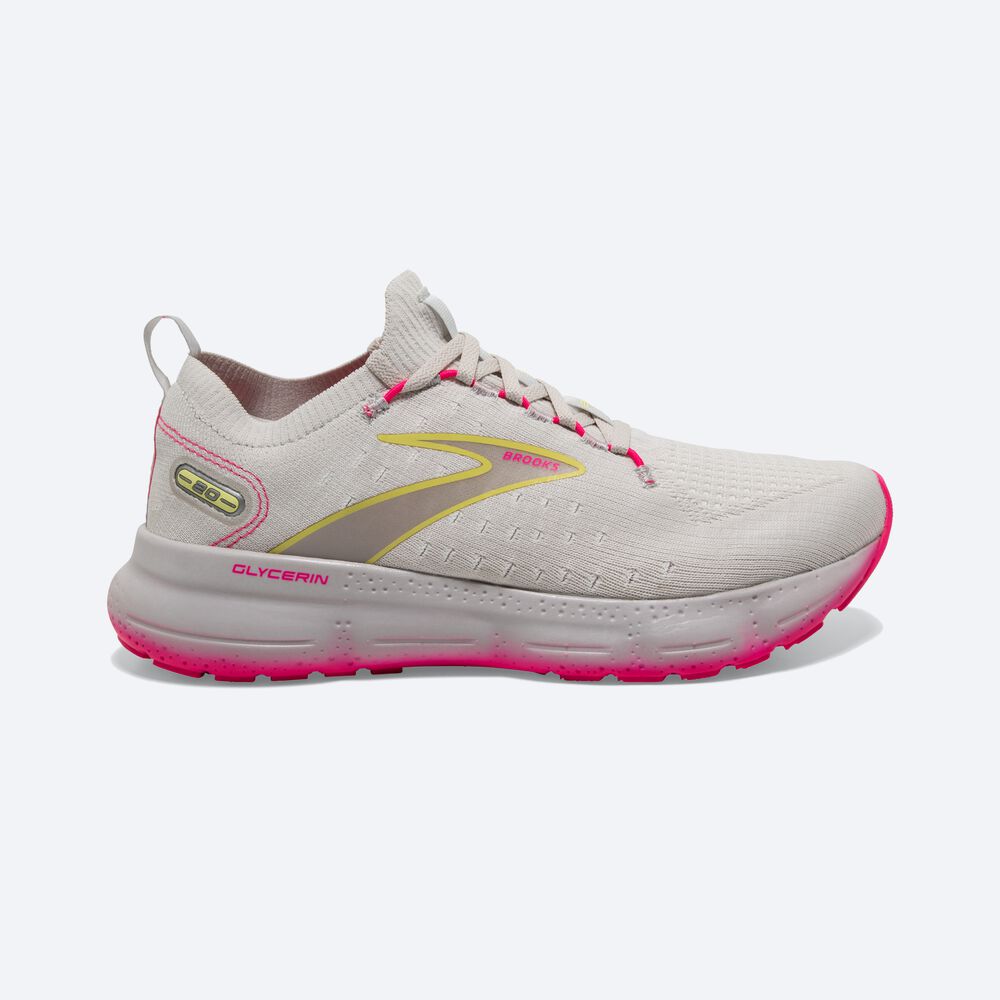 Zapatillas Running Brooks Glycerin StealthFit 20 Mujer Gris/Amarillo/Rosas | CR08957