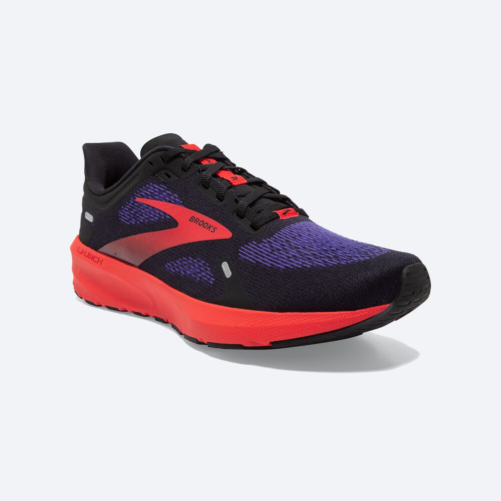 Zapatillas Running Brooks Launch 9 Hombre Negras/Azules Oscuro/Rojas | CR42956