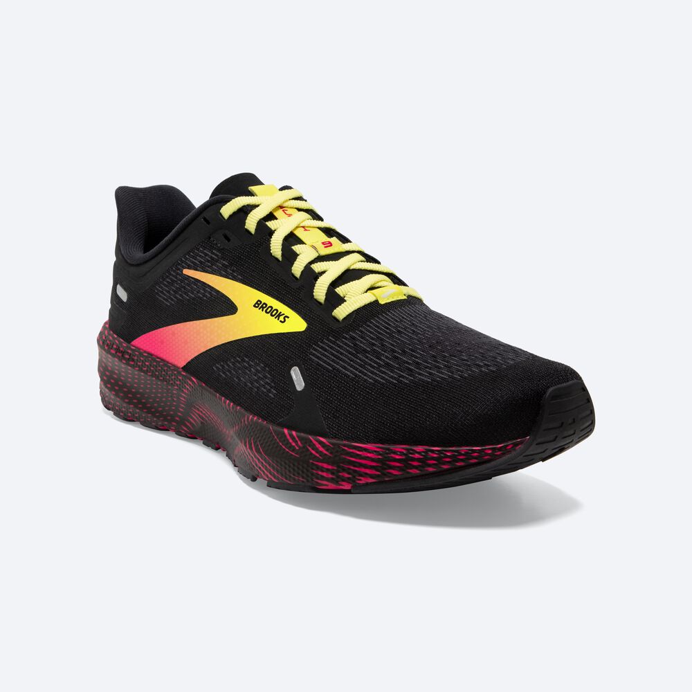 Zapatillas Running Brooks Launch 9 Hombre Negras/Rosas/Amarillo | CR95163