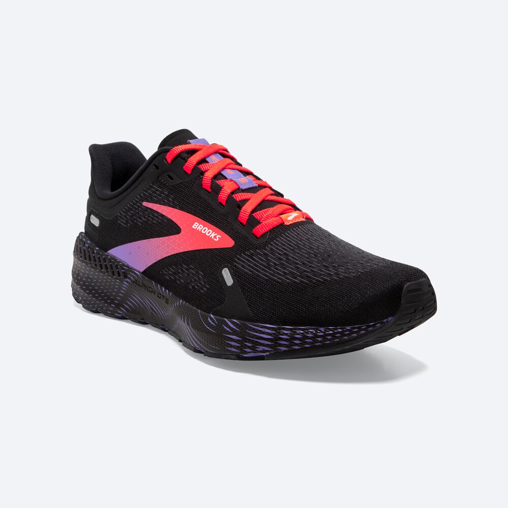 Zapatillas Running Brooks Launch GTS 9 Mujer Negras/Coral/Moradas | CR67184