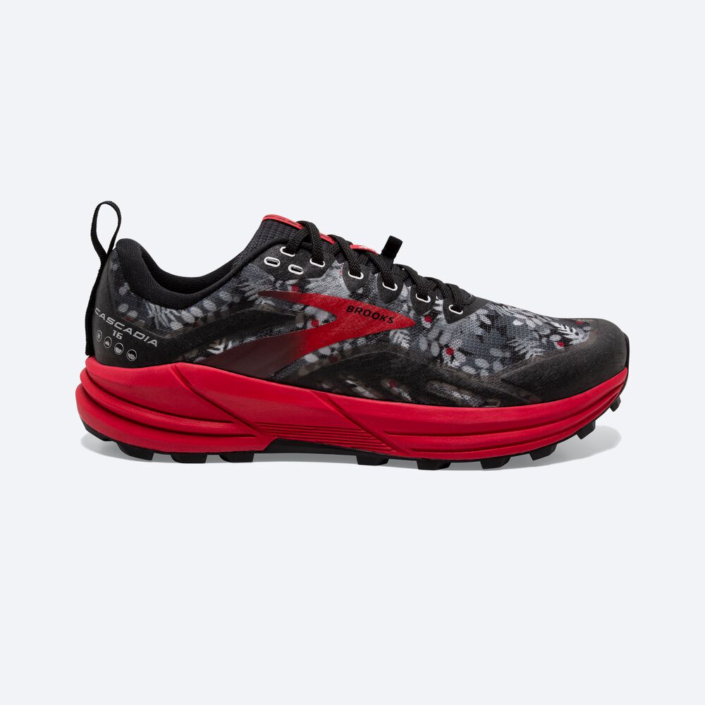 Zapatillas Trail Brooks Cascadia 16 Hombre Negras/Gris/Rojas | CR38415