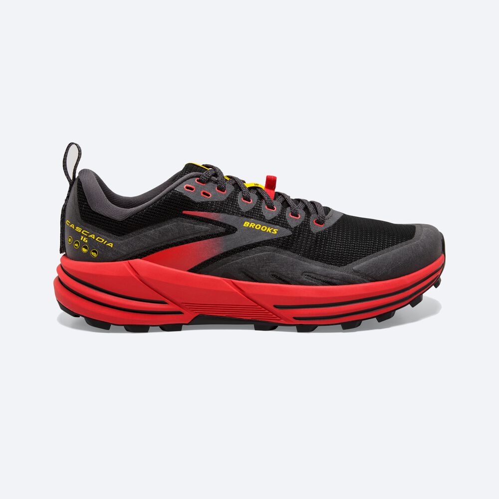 Zapatillas Trail Brooks Cascadia 16 Hombre Negras/Rojas/Amarillo | CR53428