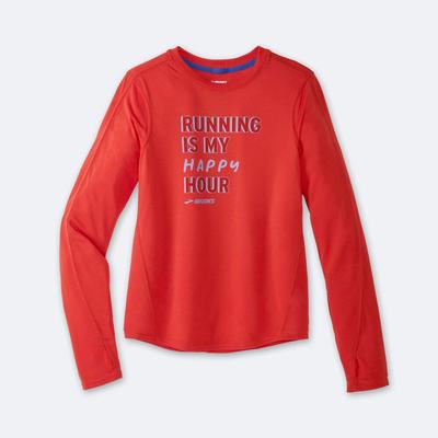 Camiseta Brooks Distance Estampadas Long Sleeve Mujer Rojas | CR16378