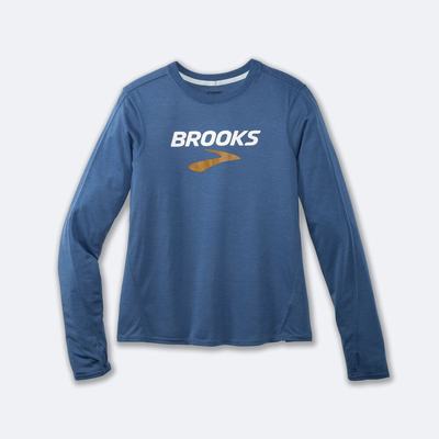 Camiseta Brooks Distance Estampadas Long Sleeve Mujer Azules Gris | CR49728