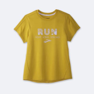 Camiseta Brooks Distance Estampadas Short Sleeve Mujer Doradas | CR35961