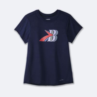 Camiseta Brooks Distance Estampadas Short Sleeve Mujer Azul Marino | CR47306