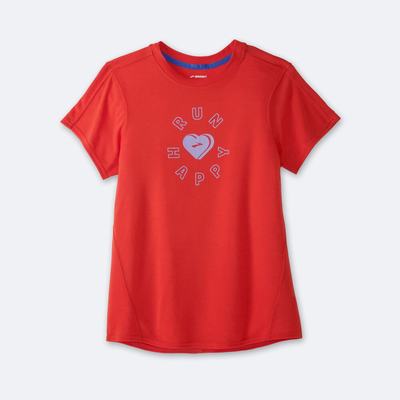 Camiseta Brooks Distance Estampadas Short Sleeve Mujer Rojas | CR48319