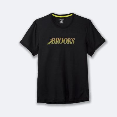 Camiseta Brooks Distance Estampadas Short Sleeve Hombre Negras | CR52861