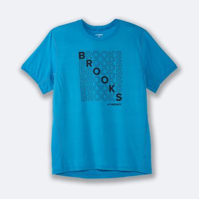 Camiseta Brooks Distance Estampadas Short Sleeve Hombre Azules | CR70184